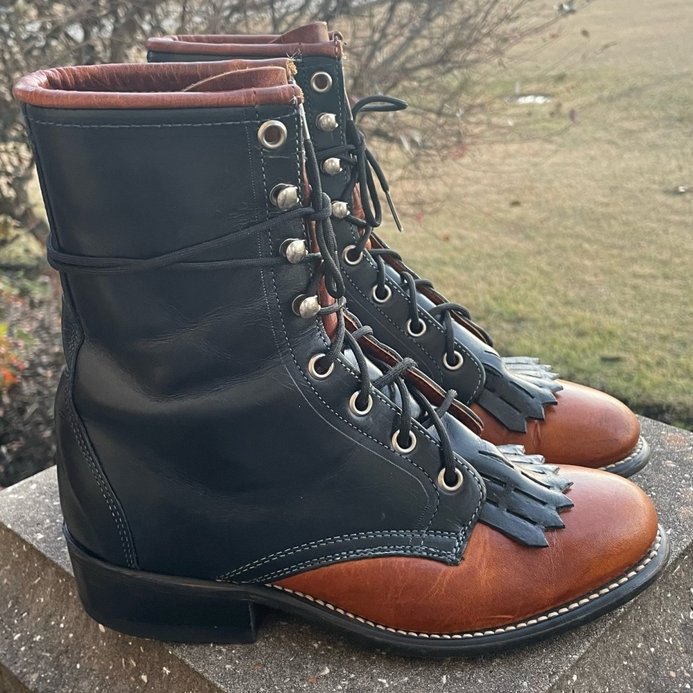 Loredo Vintage Navy Blue & Tan Kiltie Lace Up Victorian Boot Size 5.5 - Picture 2 of 9